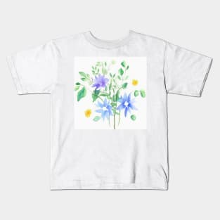 Blue Watercolor Flower Kids T-Shirt